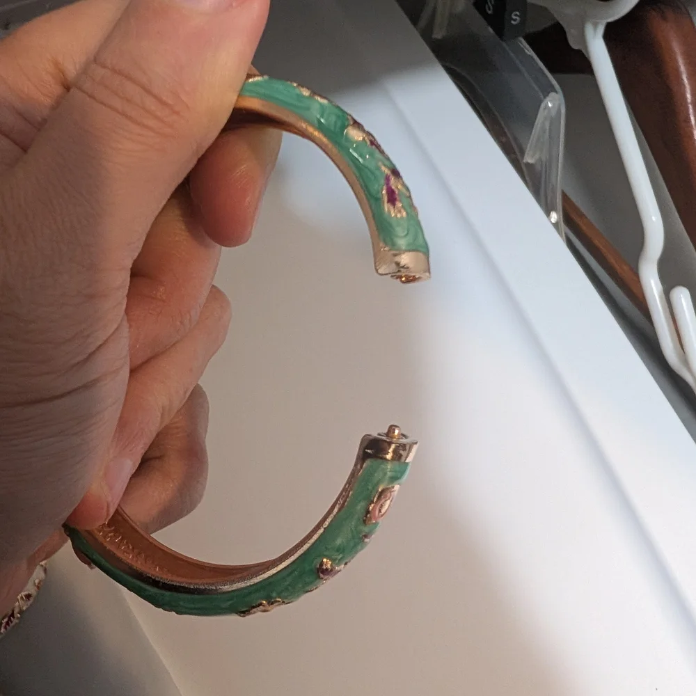 Floral Enamel Cloissone Bangle with Spring Hinge Opening